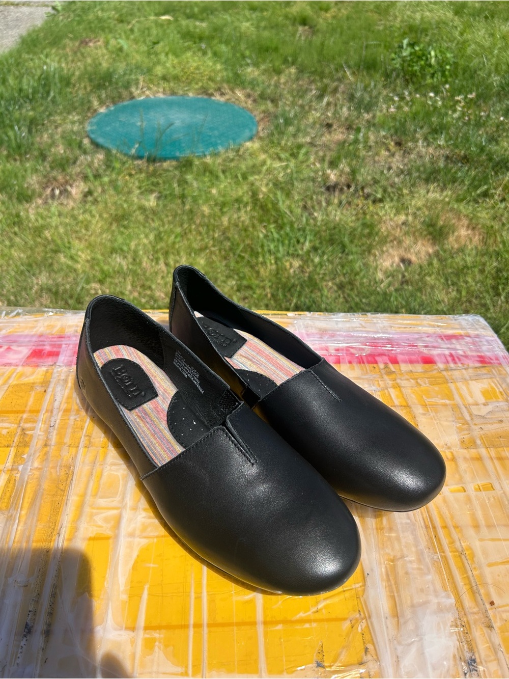 Born Womens Sebra Flats Black Leather Slip On Loafer Ballet Shoes Size 10M